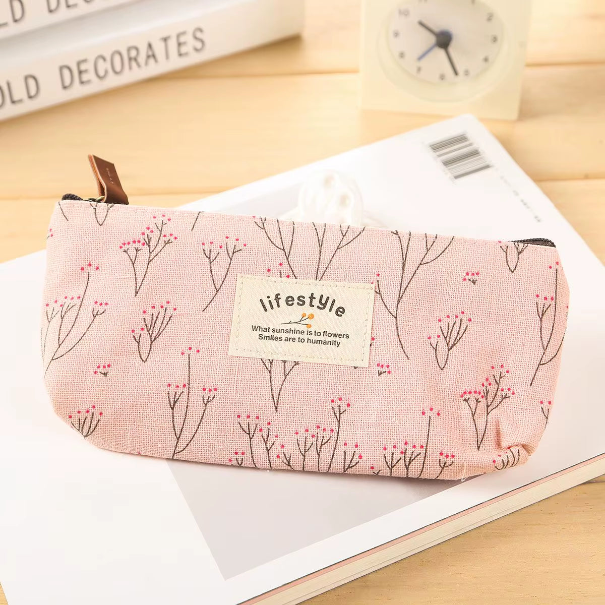 Cute Kawaii Floral Flower Canvas Zipper Pencil Cases Lovely Fabric Flower Tree Pen Bags School Supplies