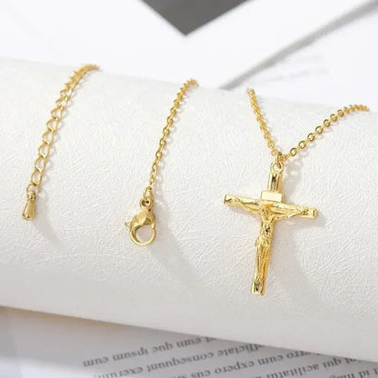 Cross Necklace 18K Gold Plated Religious Pendant Unisex Church Jewelry Gift Hypoallergenic Non-Fading Chain