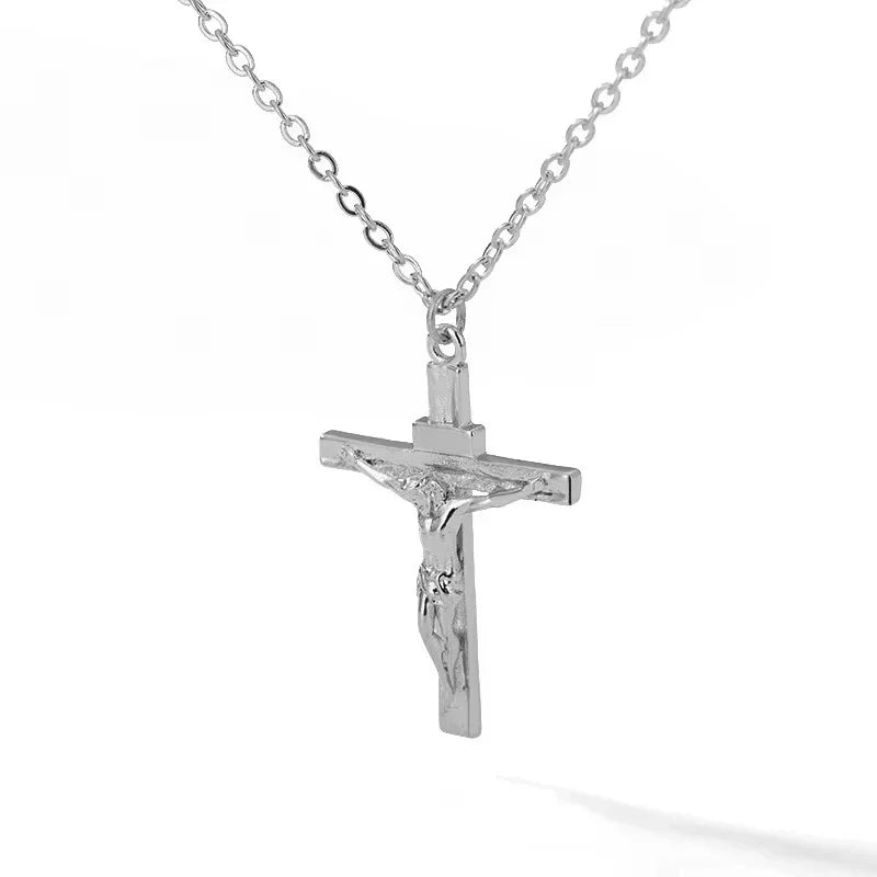 Cross Necklace 18K Gold Plated Religious Pendant Unisex Church Jewelry Gift Hypoallergenic Non-Fading Chain