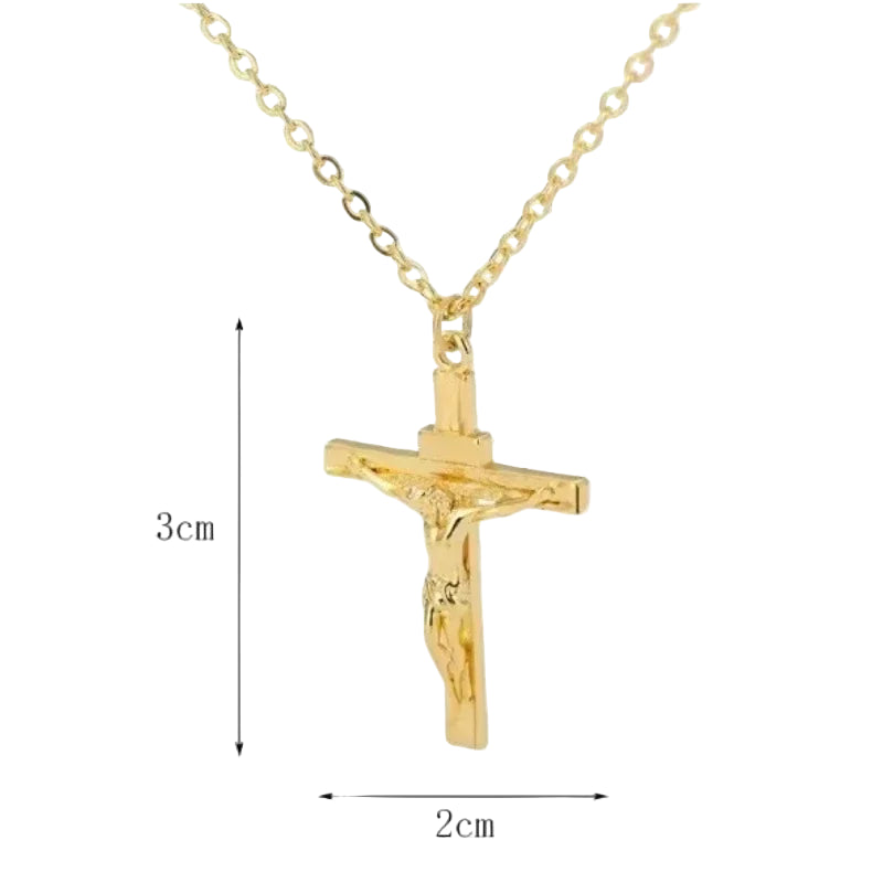 Cross Necklace 18K Gold Plated Religious Pendant Unisex Church Jewelry Gift Hypoallergenic Non-Fading Chain